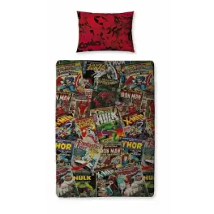Image of Marvel Reversible Comic Duvet Cover Set (Single) (Red/Black/Green)