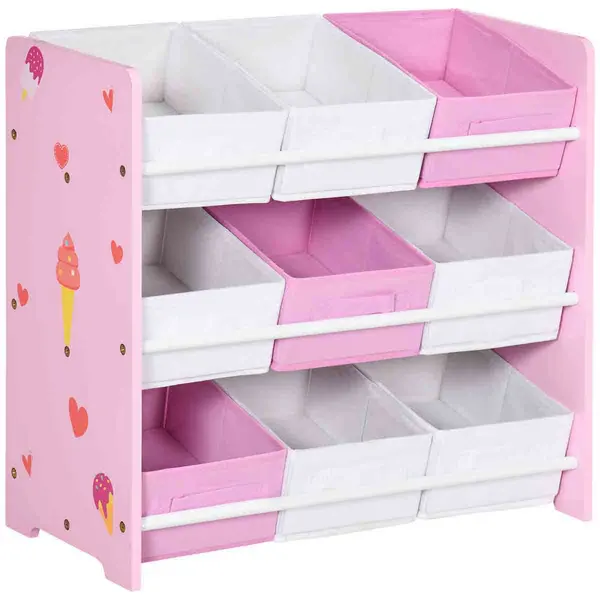 Image of ZONEKIZ Storage Unit with 9 Removable Storage Baskets For Nursery Playroom - Pink 311-055V00PK