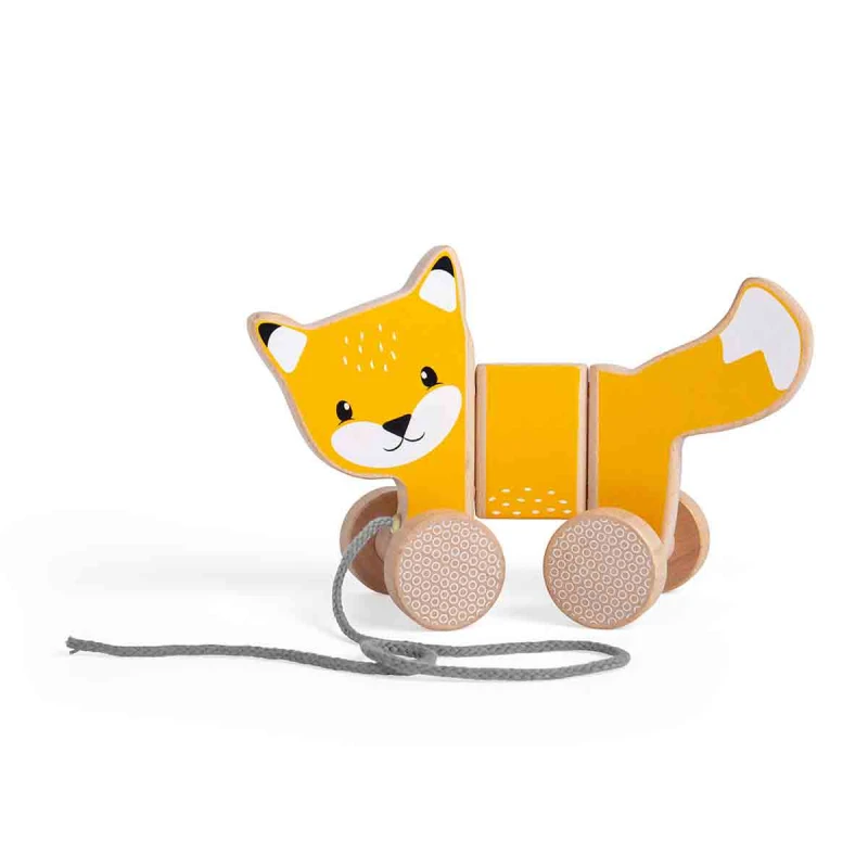 Image of Bigjigs Toys Wooden Fox Pull Along Toy Yellow unisex