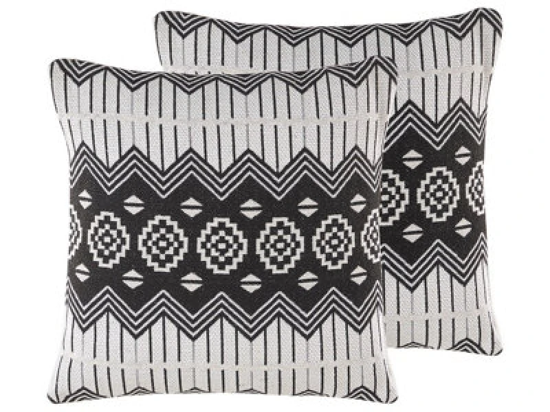 Image of Beliani Set Of 2 Decorative Cushions Cardak Cotton 45 X 45cm Black/ White Geometric Pattern