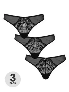Image of Ann Summers Knickers Sexy Lace Planet 3 Piece Thong, Black, Size 16, Women