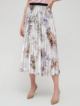 Image of Ted Baker Vanilla Printed Pleated Skirt - White, Size 1=8, Women