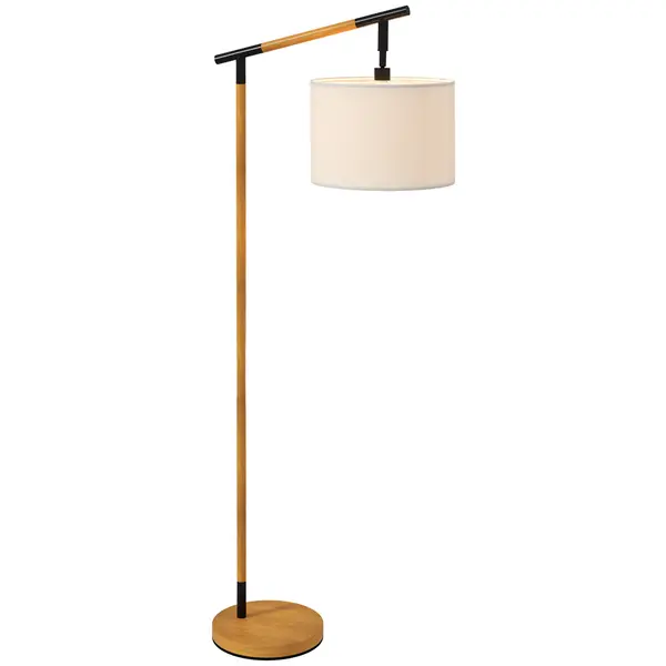 Image of HOMCOM Modern Floor Lamp with 350° Rotating Lampshade, for Living Room and Bedroom, LED Bulb Included, Brown