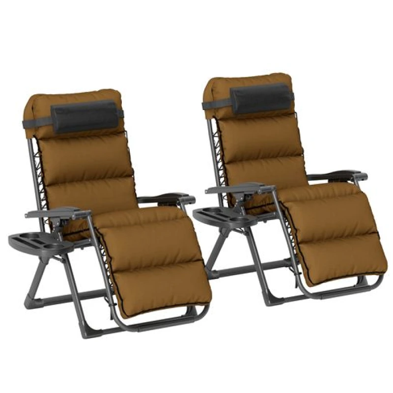 Image of Outsunny 2 Pieces Zero Gravity Chairs, Reclining Folding Sun Lounger, Brown Dark Brown
