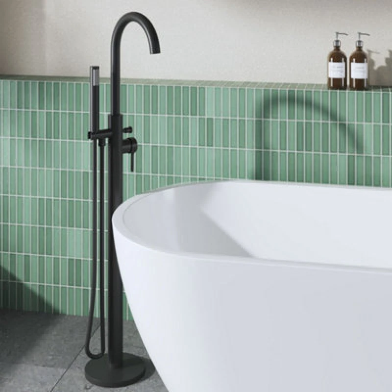 Image of Aztec Tec Floor Standing Bath Shower Mixer Tap Matt Black