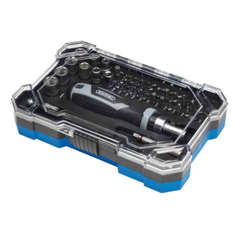 Image of Draper 13442 Soft Grip Ratchet Screwdriver and Bit Set (55 Piece) 13442