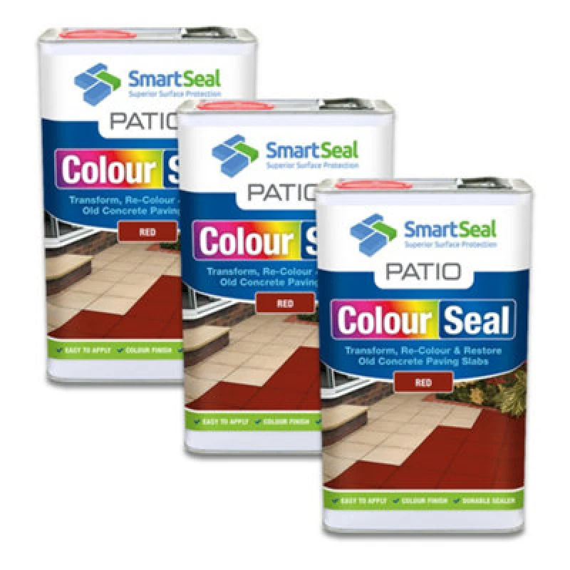 Image of Smartseal Patio Colourseal, Red, Seal And Restore Concrete Paving Slabs, Concrete Paint For Patio, Concrete Sealer, 3 X 5L