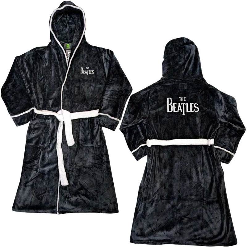 Image of The Beatles The Beatles Drop T Logo Bathrobe in Black Size: Medium Black M Unisex 5056368627842