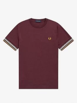 Image of Fred Perry Striped Cuff T-Shirt, Mahogany Size M Men