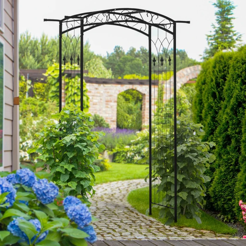 Image of OUTSUNNY 211cm Height Metal Garden Arch Arbor for Wedding Decor in Black Unisex