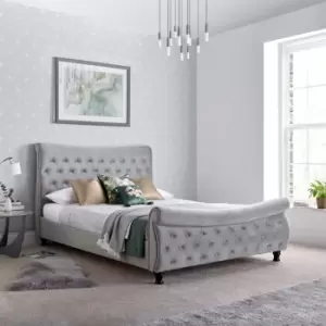 Image of Oxford Grey Velvet Chesterfield Sleigh Bed Kingsize
