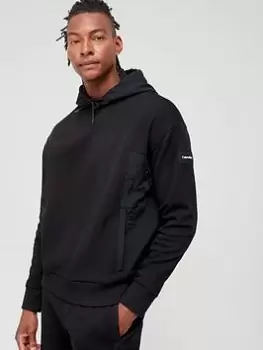 Image of Calvin Klein Mix Media Interlock Hoodie - Black, Size S, Men