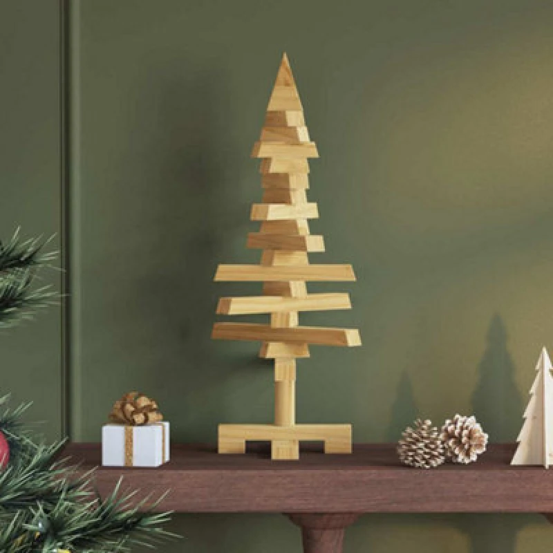Image of Vidaxl Wooden Christmas Tree With Stand Brown 60 Cm Solid Pine Wood