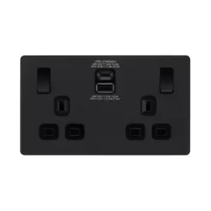 Image of BG Evolve Matt Black Double Switched 13A Power Socket + USB C 30W + USB A (2.1A) - PCDMB22UAC30B
