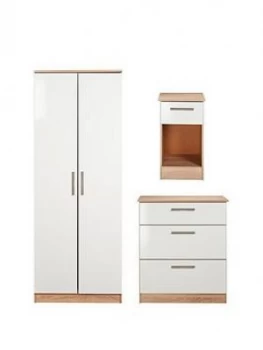 Image of Swift Montreal Gloss 3 Piece Ready Assembled Package ; 2-Door Wardrobe, 3-Drawer Chest And Bedside Table