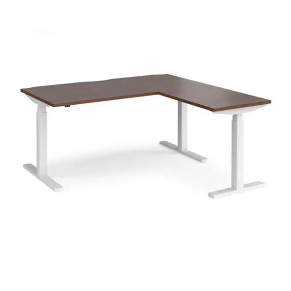 Image of Elev8 Height Adjustable Desk Rectangular Desk With Return 1600mm Walnut Tops With White Frames Elev8 Touch Walnut EVTR-1600-WH-W