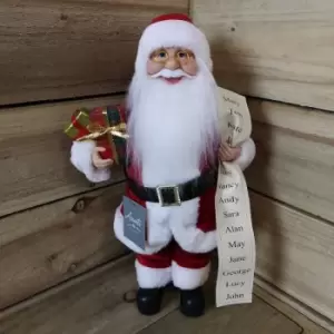 Image of 40cm Standing Santa w Glasses Holding List and Parcels Red