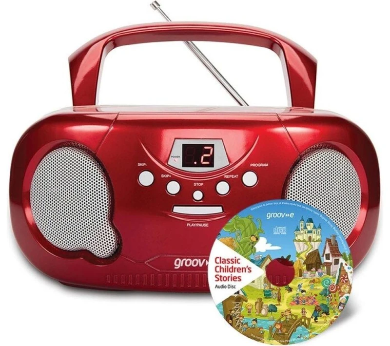 Image of GROOV-E GVPS733CD10/RD Portable FM/AM Boombox & Children's Stories CD - Red, Red 5060108297578