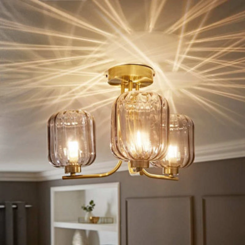 Image of Ribbed Glass 3 Arm Ceiling Light