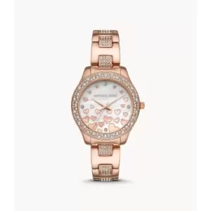 Image of Michael Kors Womens Liliane Three-Hand Rose Gold-Tone Stainless Steel Watch - Rose Gold