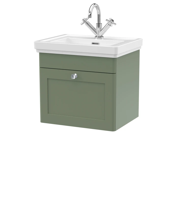 Image of Balterley Traditional Wall Hung 1 Drawer Vanity 1 Tap Hole Fireclay Basin 500mm Green unisex