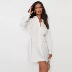 Image of Missguided Waist Shirt Dress Poplin - White