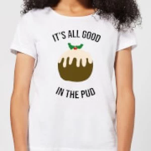 Image of It's All Good In The Pud Womens Christmas T-Shirt - White - 4XL