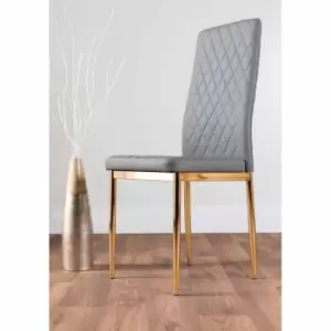 Image of Furniture Box 4 x Milan Modern Stylish Gold Hatched Diamond Faux Leather Dining Chairs Seats Grey