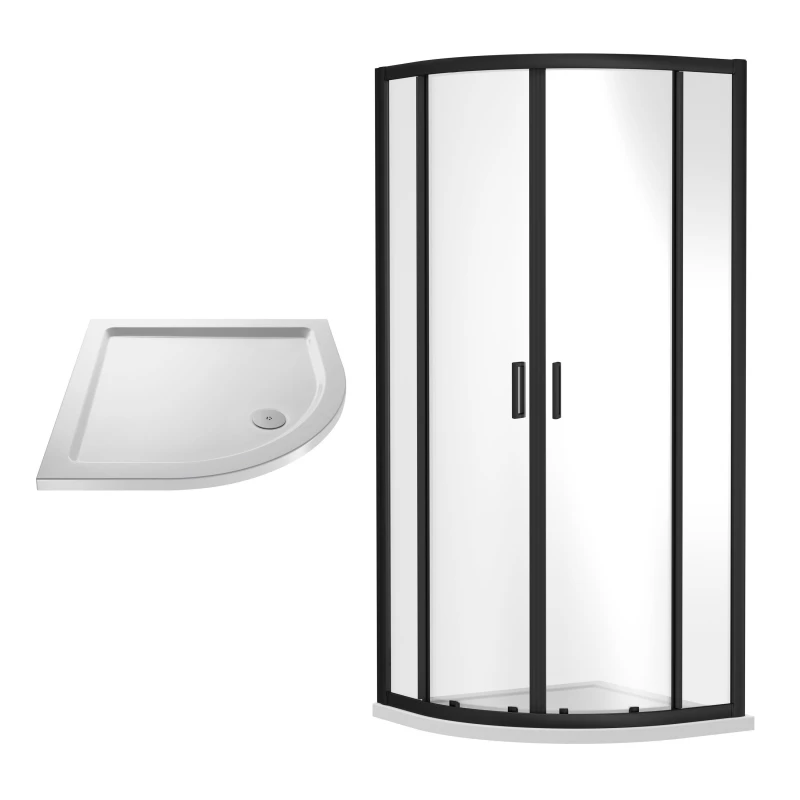 Image of Balterley Shower Quadrant Enclosure Slimline Tray Black White 900mm White