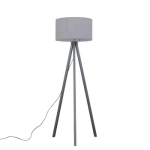 Image of Barbro Painted Grey Wood Tripod Floor Lamp With XL Grey Shade