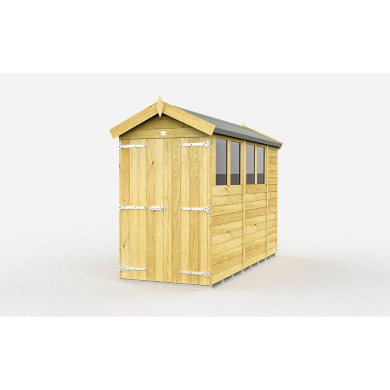 Image of Buttercup Farm 4 x 11 Feet Apex Shed - Double Door W/ Windows - L329 x W118 x H217cm in Brown Brown Unisex