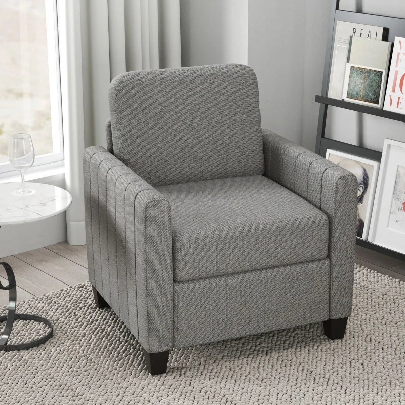 Image of HOMCOM Armchair, Channel Tufted Modern Fabric Accent Chair, Comfy Upholstered Reading Lounge Light Grey 83B-049V70LG