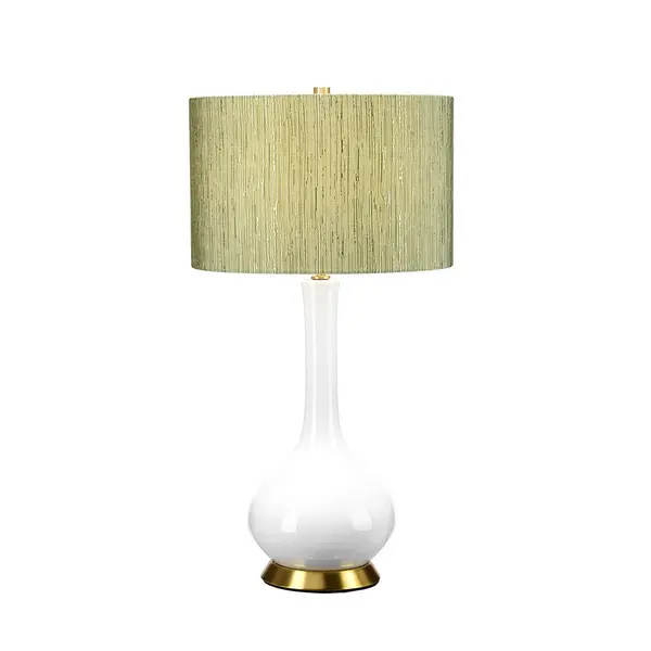 Image of Milo Table Lamp with Round Shade, Aged Brass, White, Green