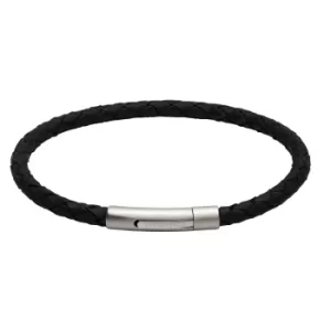 Image of Unique Stainless Steel Matte Polished Black Leather Bracelet...