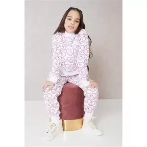 Image of I Saw It First Pink Girls Smiley Heart Aop Oversized Sweater - Pink