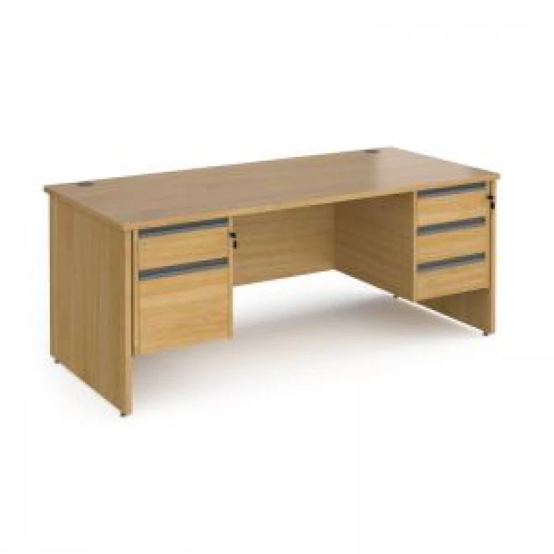 Image of Contract 25 Office Desk Rectangular Desk 1800mm With Double Pedestal Oak Top And Panel End Leg 800mm Depth Contract 25 CP18S23-G-O Oak CP18S23