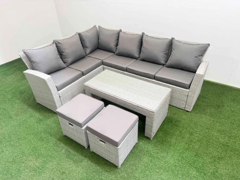 Image of Fimous Outdoor 8 Seater Corner Sofa Sets with 2 Small Stools Light Grey Mixed Light Grey Unisex
