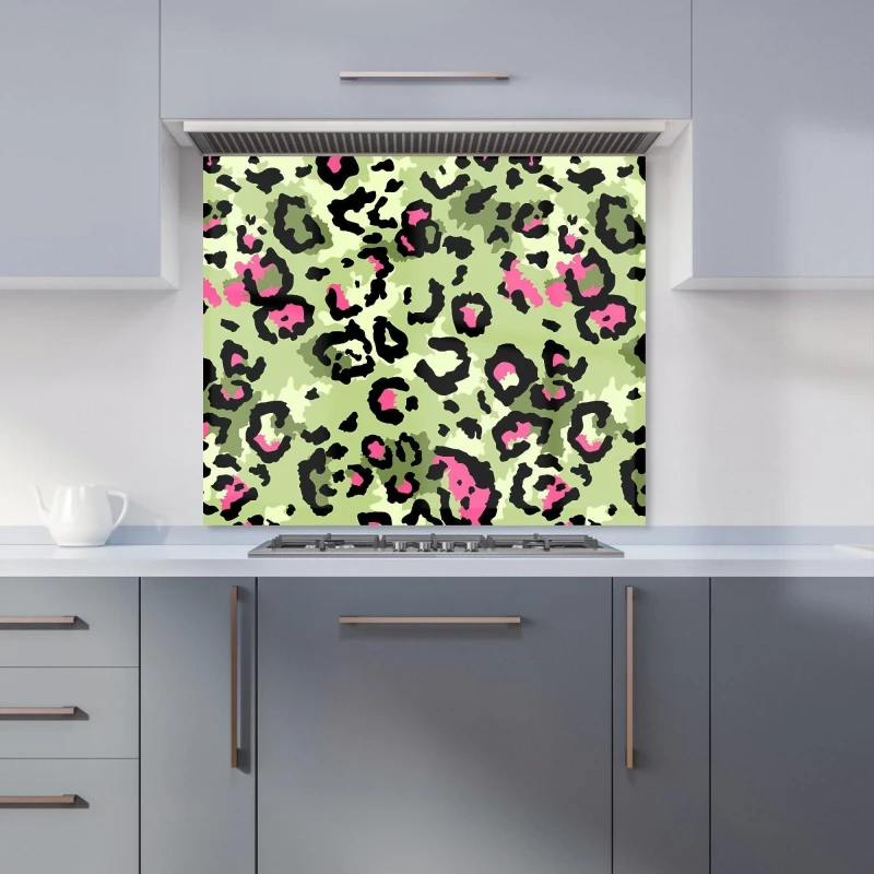 Image of Warren Reed - Designer Green & Pink Leopard Print Kitchen Splashback Size: 900mm x 650mm Green Unisex 900mm x 650mm