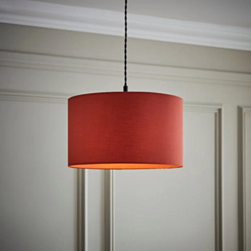 Image of ValueLights ValueLights Reni Rust Red Fabric Easy Fit Drum Ceiling Lamp Shade in Burnt Orange Size: Medium Burnt Orange Medium Unisex 5016529271192