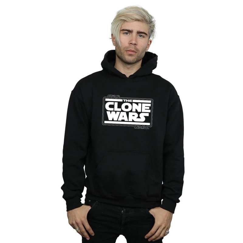 Image of Star Wars Star Wars Men Clone Wars Logo Hoodie in Black Size: Small Black S Male 5059568937674