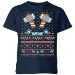 Image of Marvel Avengers Thor Pixel Art Kids Christmas T-Shirt - Navy - 9-10 Years