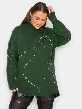 Image of Yours Embellished Batwing Sleeve Jumper - Green , Green, Size 18-20, Women