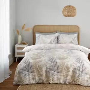 Image of Catherine Lansfield Floral Foliage Reversible Natural Duvet Cover & Pillowcase Set Natural