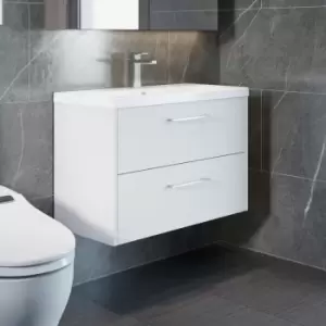 Image of Hudson Reed Juno Wall Hung 2-Drawer Vanity Unit with Basin 4 800mm Wide - White Ash