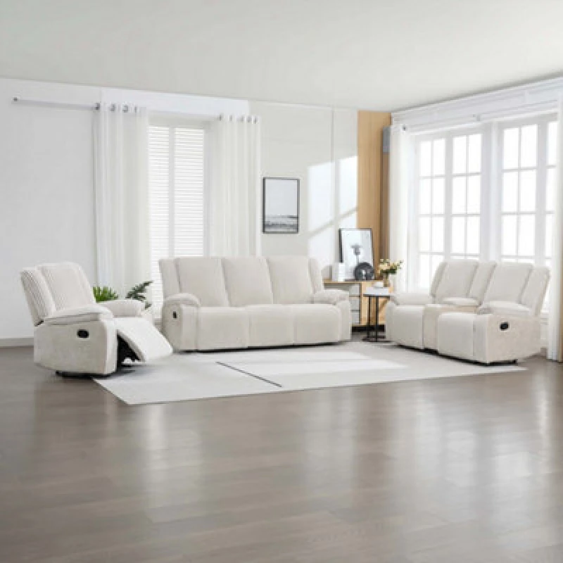 Image of More4Homes Verona 3+2+1 Jumbo Cord Manual Recliner Sofa Set (Beige)