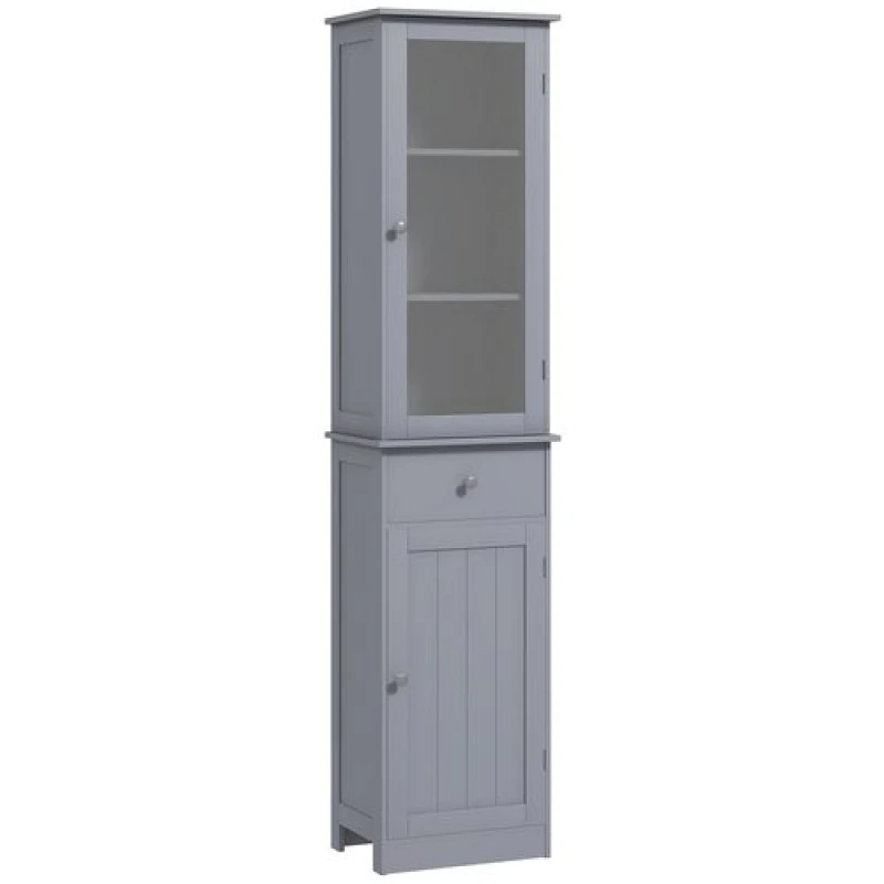 Image of KLEANKIN Kleankin - Storage Cabinet Organizer Tower with Shelves & Drawer Grey 5056725571542