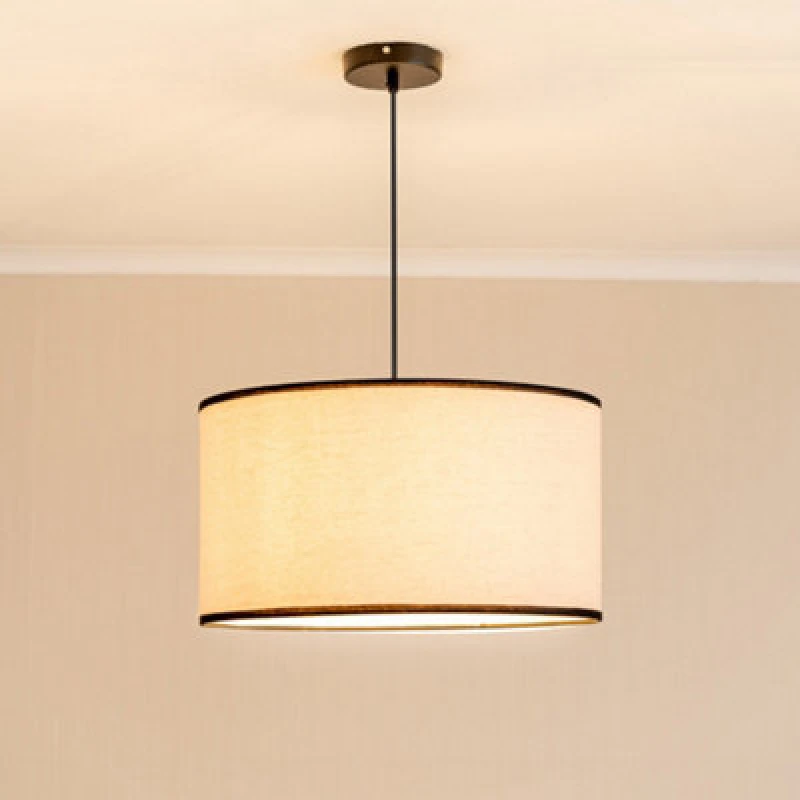 Image of ValueLights ValueLights Eva Natural Linen Fabric Ceiling Floor Table Large Drum Lamp Shade with LED Bulb in Black One Size Unisex 5059406059407