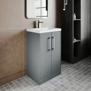 Image of Hudson Reed Juno Floor Standing 2-Door Vanity Unit with Basin 2 500mm Wide - Coastal Grey