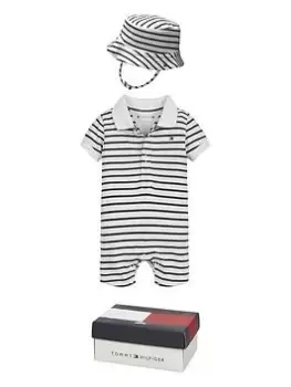 Image of Tommy Hilfiger Baby Boys Striped Shortall Giftpack - White/navy, White/Navy, Size 6-9 Months