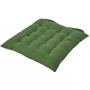 Image of Dark Olive Plain Seat Pad with Button Straps 100% Cotton 40 x 40cm - Homescapes